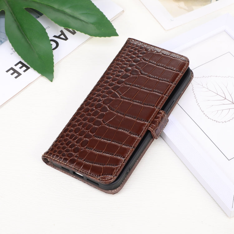 For Google Pixel 9 Pro Crocodile Top Layer Cowhide Leather Phone Case(Brown) - Google Cases by buy2fix | Online Shopping UK | buy2fix