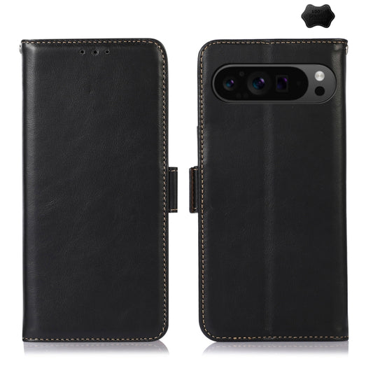 For Google Pixel 9 Pro Crazy Horse Top Layer Cowhide Leather Phone Case(Black) - Google Cases by buy2fix | Online Shopping UK | buy2fix