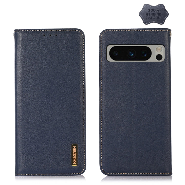 For Google Pixel 9 Pro KHAZNEH Nappa Top Layer Cowhide Leather Phone Case(Blue) - Google Cases by buy2fix | Online Shopping UK | buy2fix