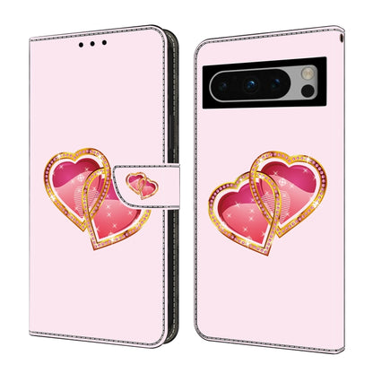 For Google Pixel 9 Pro Crystal Painted Leather Phone case(Love Peach) - Google Cases by buy2fix | Online Shopping UK | buy2fix