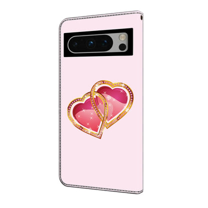 For Google Pixel 9 Pro Crystal Painted Leather Phone case(Love Peach) - Google Cases by buy2fix | Online Shopping UK | buy2fix