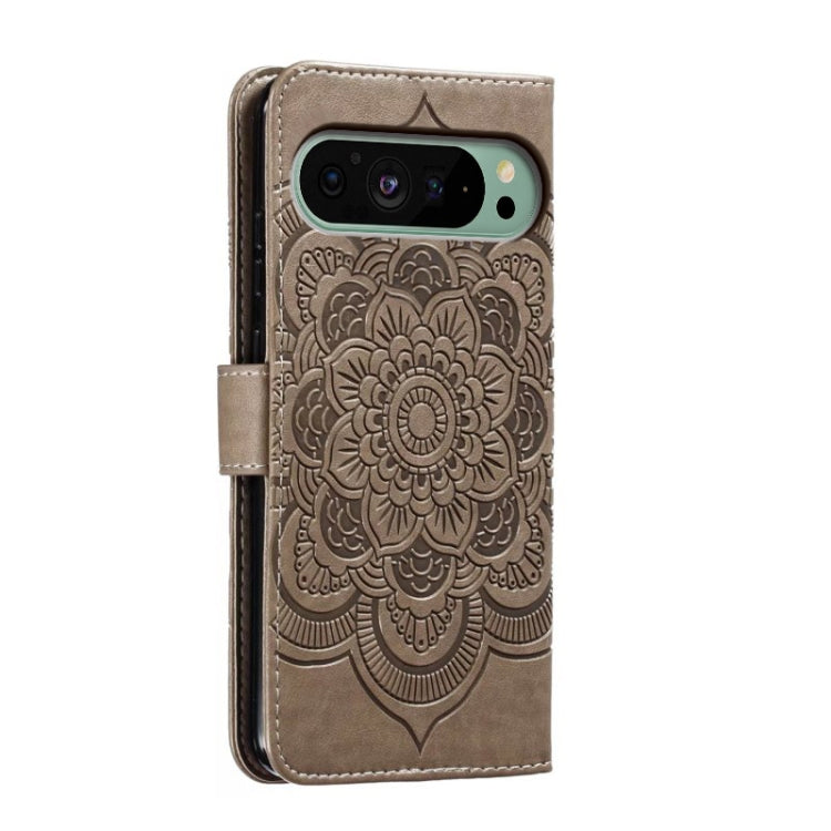 For Google Pixel 9 Sun Mandala Embossing Pattern Phone Leather Case(Grey) - Google Cases by buy2fix | Online Shopping UK | buy2fix