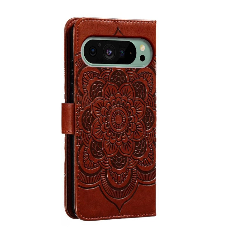 For Google Pixel 9 Sun Mandala Embossing Pattern Phone Leather Case(Brown) - Google Cases by buy2fix | Online Shopping UK | buy2fix