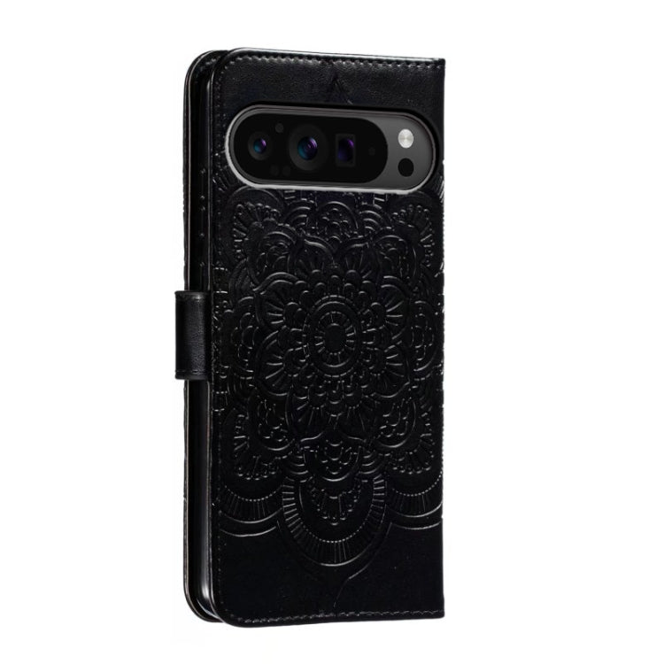 For Google Pixel 9 Pro Sun Mandala Embossing Pattern Phone Leather Case(Black) - Google Cases by buy2fix | Online Shopping UK | buy2fix