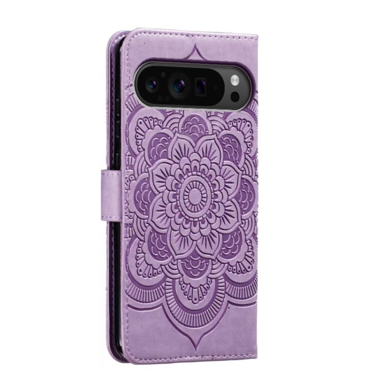 For Google Pixel 9 Pro Sun Mandala Embossing Pattern Phone Leather Case(Purple) - Google Cases by buy2fix | Online Shopping UK | buy2fix