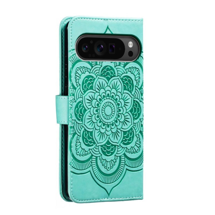 For Google Pixel 9 Pro Sun Mandala Embossing Pattern Phone Leather Case(Green) - Google Cases by buy2fix | Online Shopping UK | buy2fix