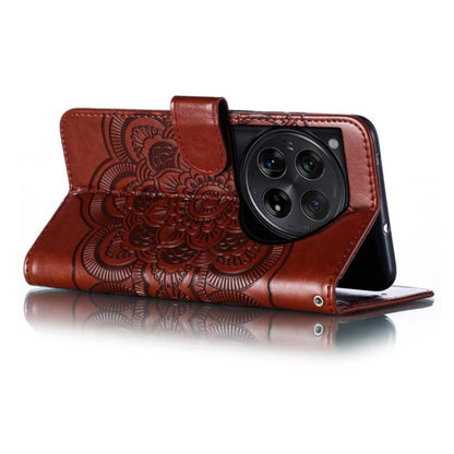 For OnePlus 12 Sun Mandala Embossing Pattern Phone Leather Case(Brown) - OnePlus Cases by buy2fix | Online Shopping UK | buy2fix