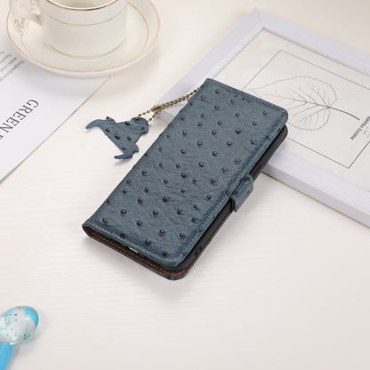 For Google Pixel 9 Ostrich Pattern Genuine Leather RFID Phone Case(Blue) - Google Cases by buy2fix | Online Shopping UK | buy2fix