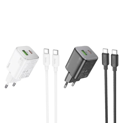 hoco N41 Almighty PD20W Type-C + QC3.0 USB Charger with Type-C to Type-C Cable, EU Plug(White) - USB Charger by hoco | Online Shopping UK | buy2fix