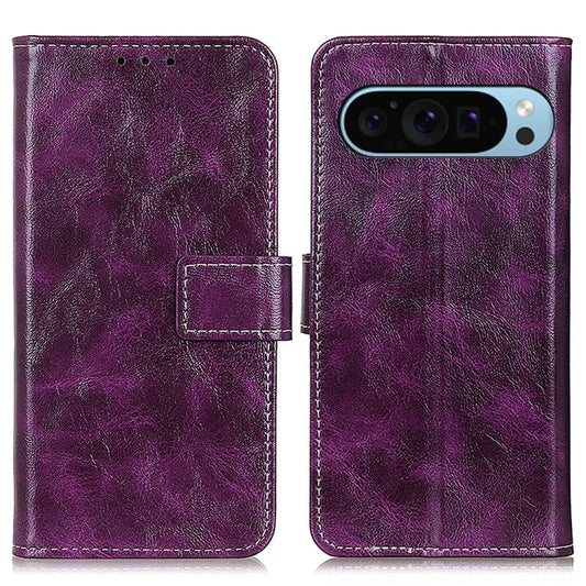 For Google Pixel 9 Retro Crazy Horse Texture Flip Leather Phone Case(Purple) - Google Cases by buy2fix | Online Shopping UK | buy2fix