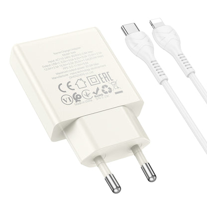 hoco N44 Biscuit PD30W Single Port Type-C Charger with Type-C to 8 Pin Cable, EU Plug(White) - USB Charger by hoco | Online Shopping UK | buy2fix