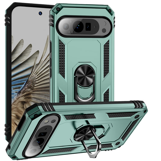 For Google Pixel 9 Pro Shockproof TPU + PC Phone Case with Holder(Dark Green) - Google Cases by buy2fix | Online Shopping UK | buy2fix