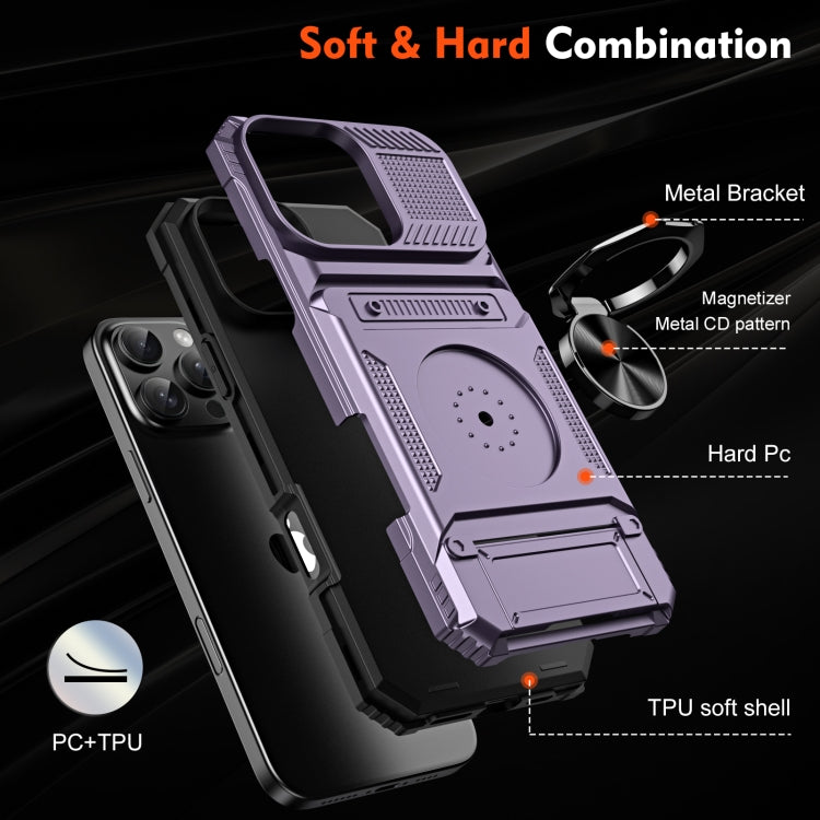 For iPhone 16 Plus TPU+PC Shockproof Card Phone Case with Metal Ring Holder(Purple) - iPhone 16 Plus Cases by buy2fix | Online Shopping UK | buy2fix