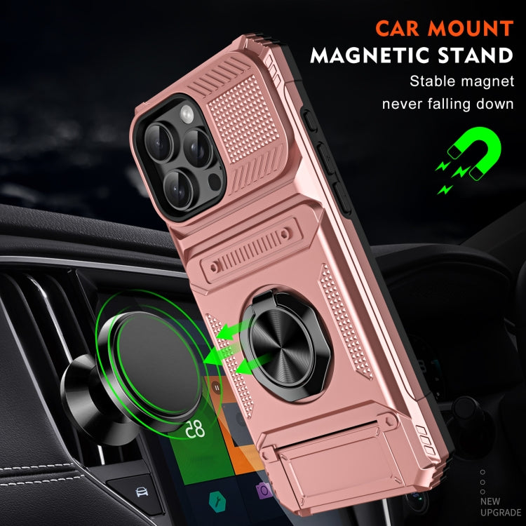 For iPhone 16 Plus TPU+PC Shockproof Card Phone Case with Metal Ring Holder(Rose Gold) - iPhone 16 Plus Cases by buy2fix | Online Shopping UK | buy2fix