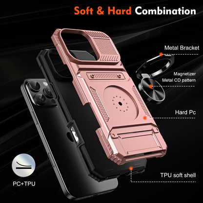 For iPhone 16 Plus TPU+PC Shockproof Card Phone Case with Metal Ring Holder(Rose Gold) - iPhone 16 Plus Cases by buy2fix | Online Shopping UK | buy2fix