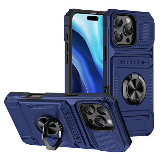 For iPhone 16 Pro Max TPU+PC Shockproof Card Phone Case with Metal Ring Holder(Blue) - iPhone 16 Pro Max Cases by buy2fix | Online Shopping UK | buy2fix