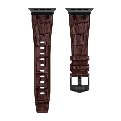 For Apple Watch Ultra 2 49mm Crocodile Texture Liquid Silicone Watch Band(Black Dark Brown) - Watch Bands by buy2fix | Online Shopping UK | buy2fix