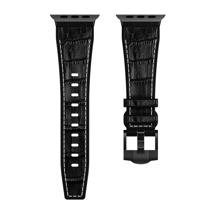 For Apple Watch Series 9 41mm Crocodile Texture Liquid Silicone Watch Band(Black White Black) - Watch Bands by buy2fix | Online Shopping UK | buy2fix