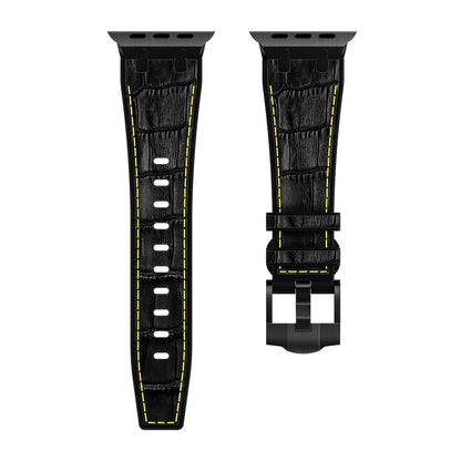 For Apple Watch Ultra 49mm Crocodile Texture Liquid Silicone Watch Band(Black Yellow Black) - Watch Bands by buy2fix | Online Shopping UK | buy2fix