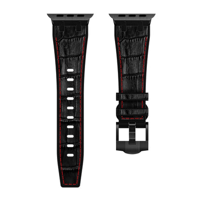 For Apple Watch Series 4 44mm Crocodile Texture Liquid Silicone Watch Band(Black Red Black) - Watch Bands by buy2fix | Online Shopping UK | buy2fix