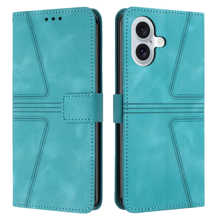 For iPhone 16 Plus Triangle Solid Color Leather Phone Case(Green) - iPhone 16 Plus Cases by buy2fix | Online Shopping UK | buy2fix