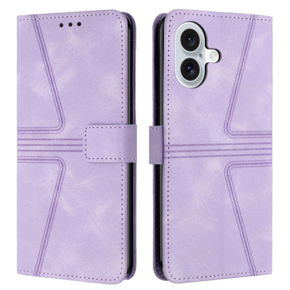 For iPhone 16 Triangle Solid Color Leather Phone Case(Purple) - iPhone 16 Cases by buy2fix | Online Shopping UK | buy2fix