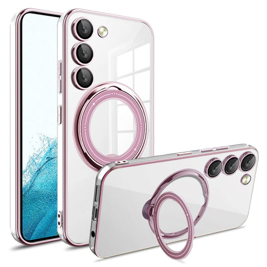 For Samsung Galaxy S22+ Electroplating MagSafe 360 Degree Rotation Holder Shockproof Phone Case(Pink) - Galaxy S22+ 5G Cases by buy2fix | Online Shopping UK | buy2fix