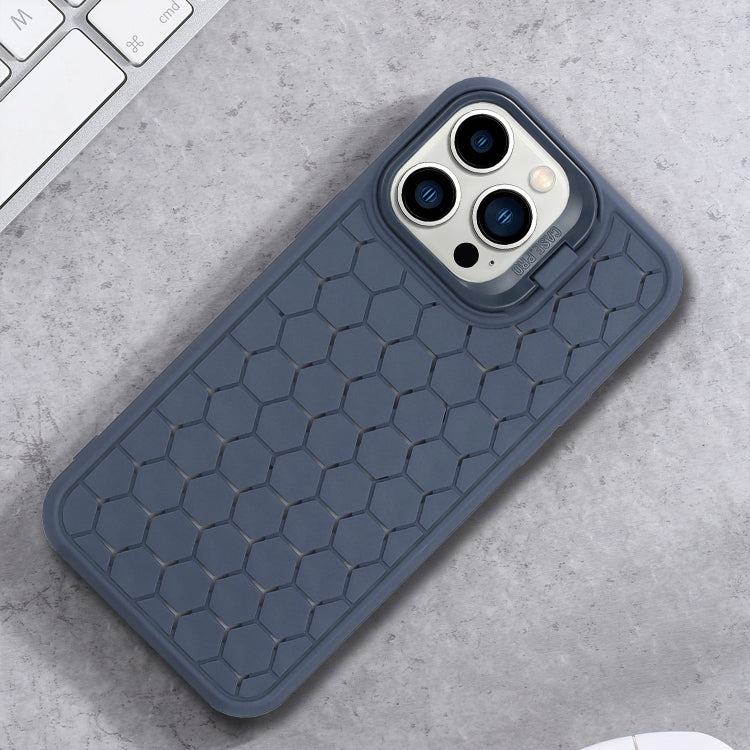 For iPhone 16 Pro Honeycomb Radiating Lens Holder TPU Phone Case(Blue) - iPhone 16 Pro Cases by buy2fix | Online Shopping UK | buy2fix