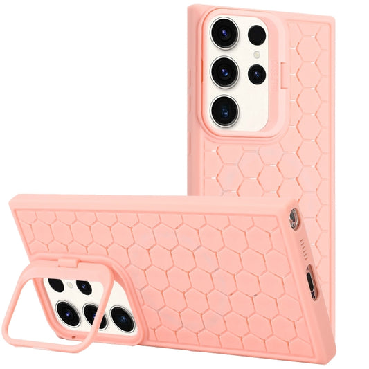 For Samsung Galaxy S24 Ultra 5G Honeycomb Radiating Lens Holder TPU Phone Case(Pink) - Galaxy S24 Ultra 5G Cases by buy2fix | Online Shopping UK | buy2fix