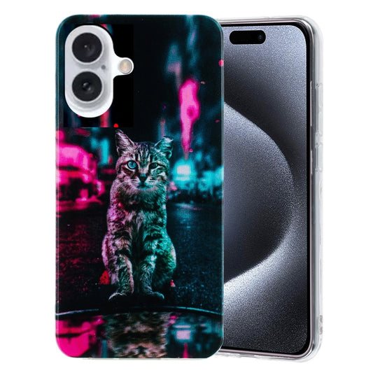 For iPhone 16 Plus Colorful Painting Pattern TPU Phone Case(Traffic Light Cat) - iPhone 16 Plus Cases by buy2fix | Online Shopping UK | buy2fix