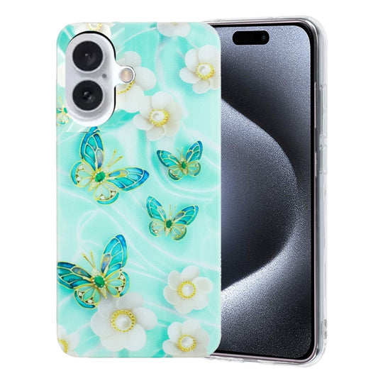 For iPhone 16 Colorful Painting Pattern TPU Phone Case(Butterflies) - iPhone 16 Cases by buy2fix | Online Shopping UK | buy2fix