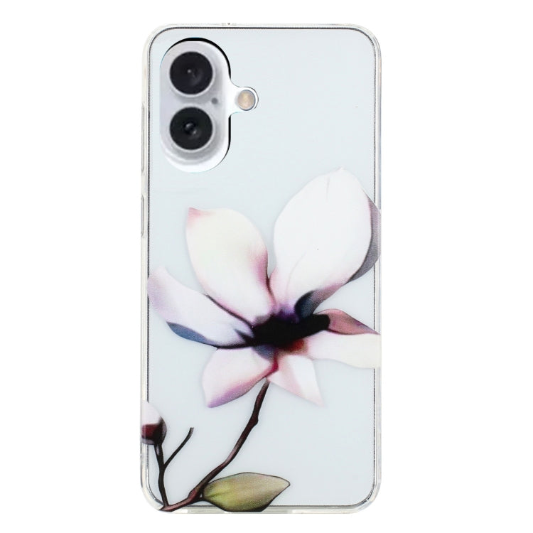 For iPhone 16 Colorful Painting Pattern TPU Phone Case(White Flowers) - iPhone 16 Cases by buy2fix | Online Shopping UK | buy2fix