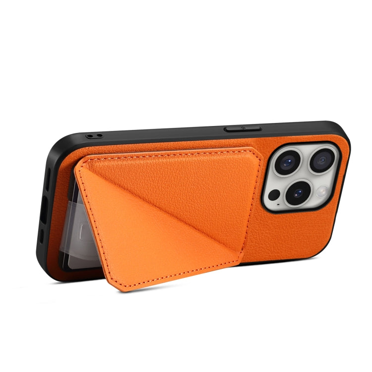 For iPhone 16 Pro Max D04 Calf Texture Dual Card Slot Holder Phone Case(Orange) - iPhone 16 Pro Max Cases by buy2fix | Online Shopping UK | buy2fix