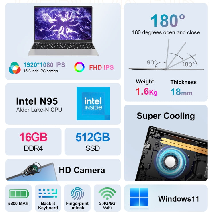 Ninkear N15 Air 15.6 inch Laptop, 16GB+512GB, Windows 11 Intel Celeron N95 Quad Core(EU Plug) - Others by buy2fix | Online Shopping UK | buy2fix