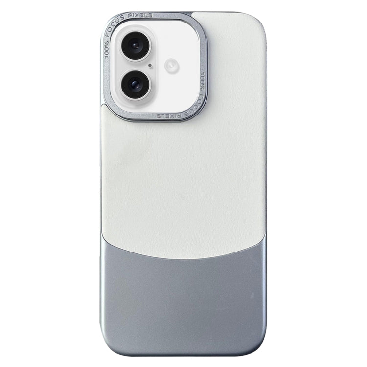 For iPhone 16 Napa Texture PC + Leather Phone Case(Silver) - iPhone 16 Cases by buy2fix | Online Shopping UK | buy2fix