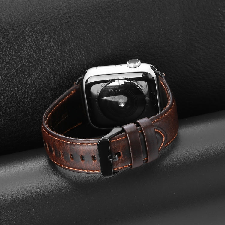 For Apple Watch Series 7 41mm DUX DUCIS Business Genuine Leather Watch Strap(Coffee) - Watch Bands by DUX DUCIS | Online Shopping UK | buy2fix