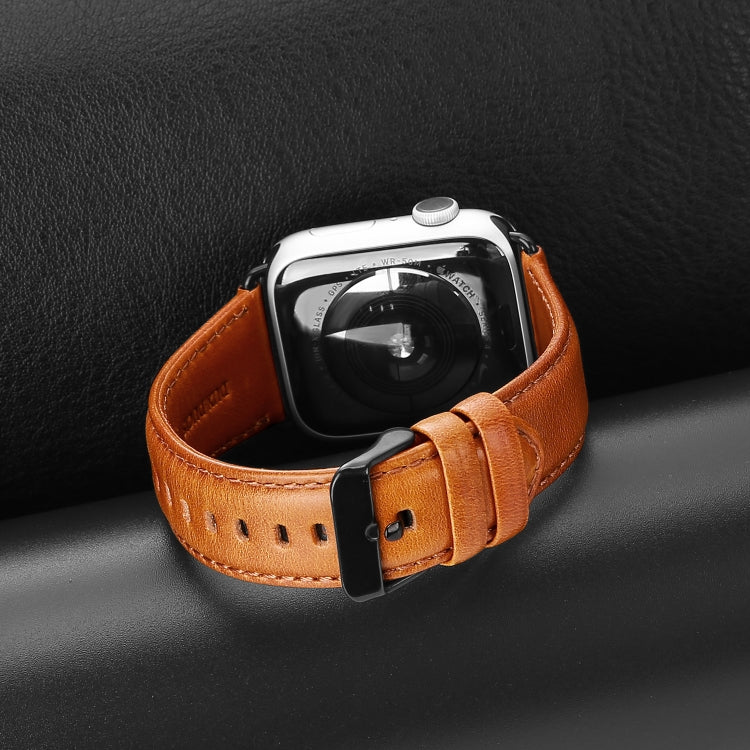 For Apple Watch SE 44mm DUX DUCIS Business Genuine Leather Watch Strap(Khaki) - Watch Bands by DUX DUCIS | Online Shopping UK | buy2fix