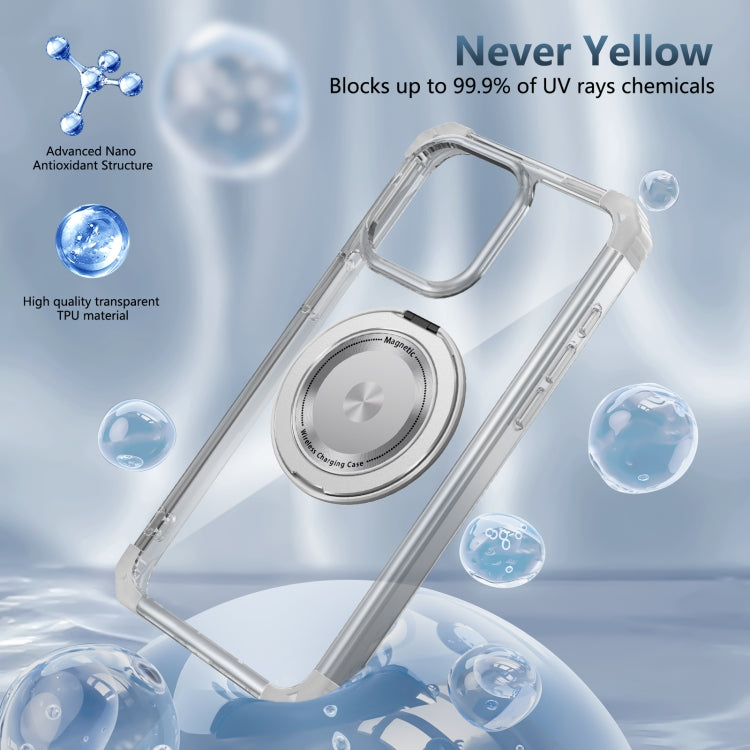For iPhone 14 Gold Shield CD Pattern MagSafe Magnetic Phone Case with Rotating Stand(Transparent) - iPhone 14 Cases by buy2fix | Online Shopping UK | buy2fix