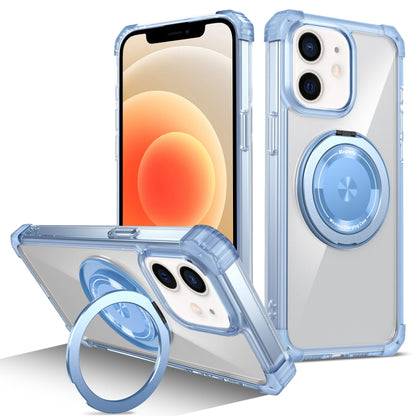 For iPhone 12 Gold Shield CD Pattern MagSafe Magnetic Phone Case with Rotating Stand(Transparent Blue) - iPhone 12 / 12 Pro Cases by buy2fix | Online Shopping UK | buy2fix