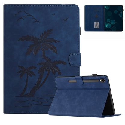 For Samsung Galaxy Tab S9 FE X510/X516B Coconut Tree Embossed Smart Leather Tablet Case(Blue) - Galaxy Tab S9 FE by buy2fix | Online Shopping UK | buy2fix