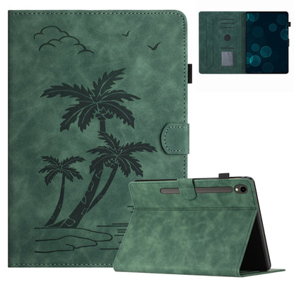 For Samsung Galaxy Tab S9 FE X510/X516B Coconut Tree Embossed Smart Leather Tablet Case(Green) - Galaxy Tab S9 FE by buy2fix | Online Shopping UK | buy2fix