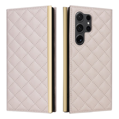 For Samsung Galaxy S24 Ultra 5G Crossbody Rhombic Sucker Leather Phone Case(White) - Galaxy S24 Ultra 5G Cases by buy2fix | Online Shopping UK | buy2fix