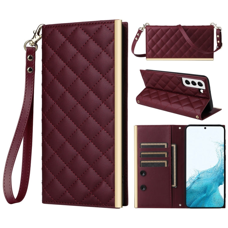 For Samsung Galaxy S21 5G Crossbody Rhombic Sucker Leather Phone Case(Claret) - Galaxy S21 5G Cases by buy2fix | Online Shopping UK | buy2fix