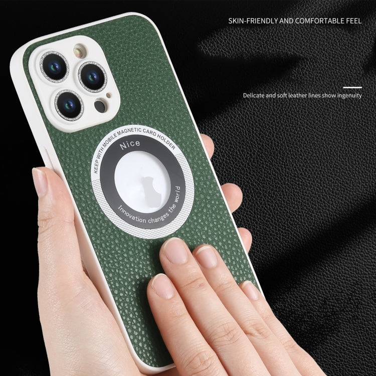 For iPhone 15 Pro Litchi Texture MagSafe TPU Full Coverage Shockproof Phone Case(Green) - iPhone 15 Pro Cases by buy2fix | Online Shopping UK | buy2fix