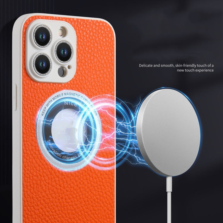 For iPhone 15 Litchi Texture MagSafe TPU Full Coverage Shockproof Phone Case(Orange) - iPhone 15 Cases by buy2fix | Online Shopping UK | buy2fix