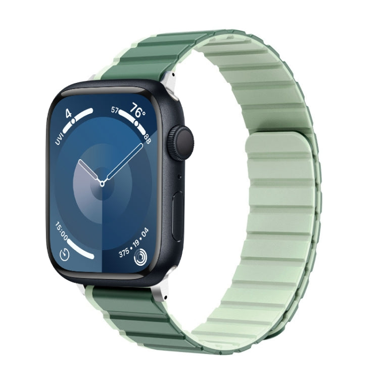 For Apple Watch Series 9 45mm ZGA Two Color Magnetic Silicone Watch Band(Dark Green+Light Green) - Watch Bands by ZGA | Online Shopping UK | buy2fix