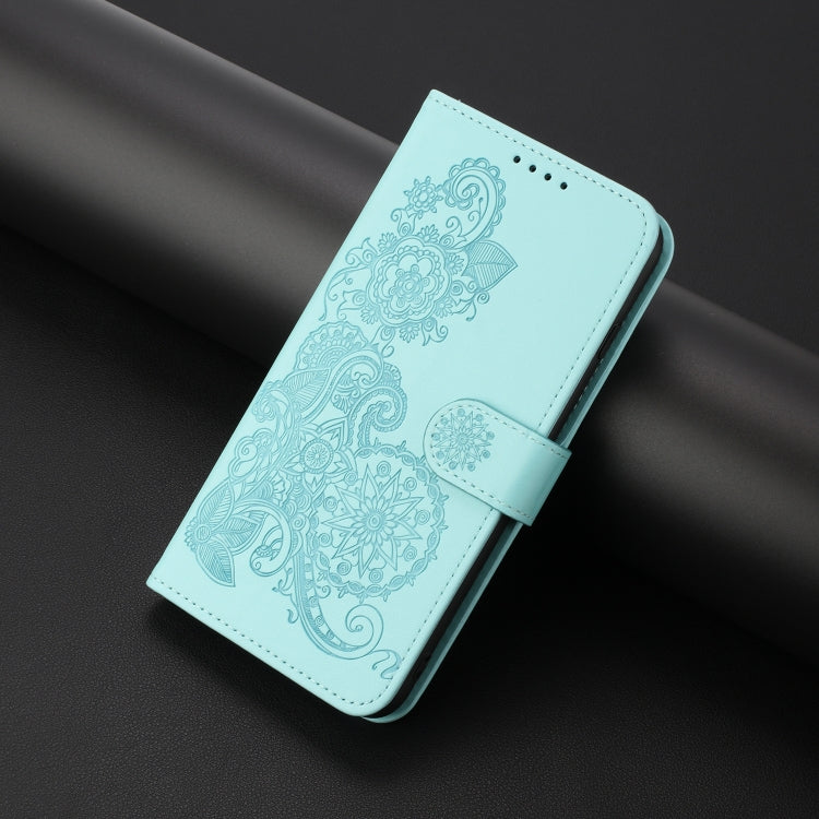 For iPhone SE 2024 Datura Flower Embossed Flip Leather Phone Case(Light Blue) - More iPhone Cases by buy2fix | Online Shopping UK | buy2fix