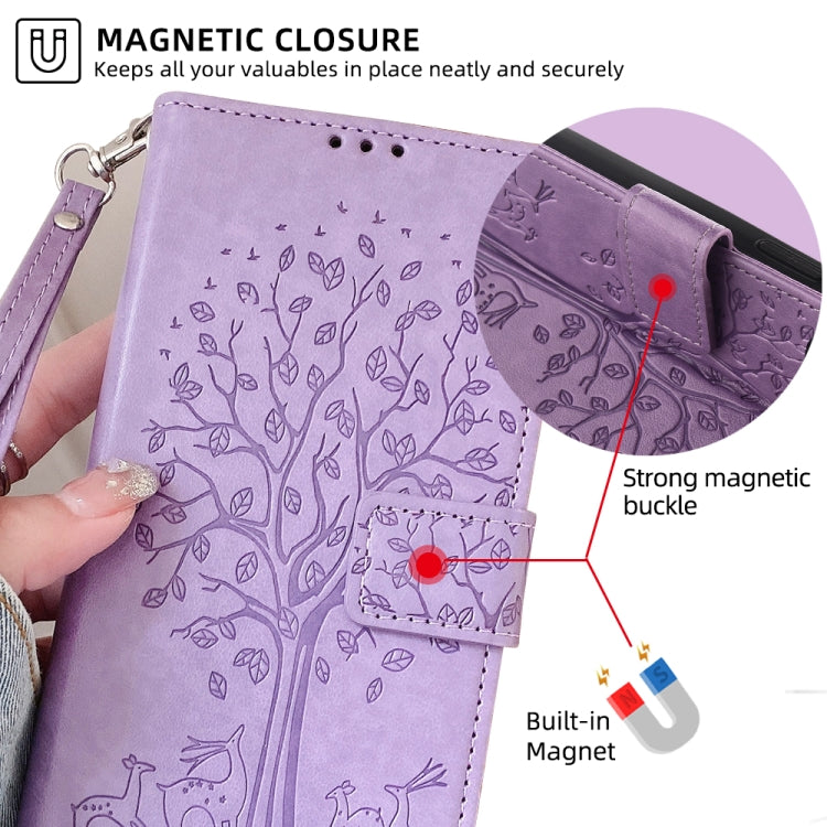 For OnePlus 11 Tree & Deer Embossed Leather Phone Case(Purple) - OnePlus Cases by buy2fix | Online Shopping UK | buy2fix