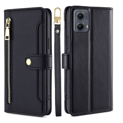 For Motorola Edge 5G 2024 Sheep Texture Cross-body Zipper Wallet Leather Phone Case(Black) - Motorola Cases by buy2fix | Online Shopping UK | buy2fix