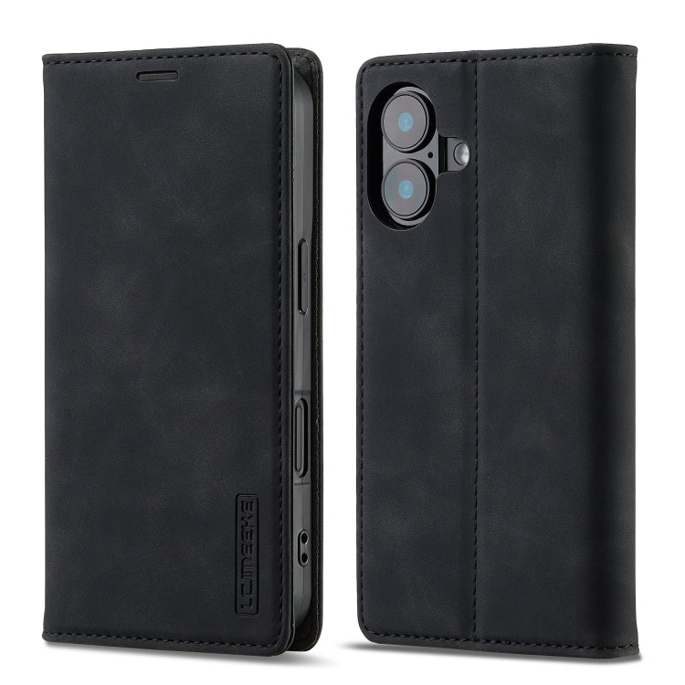 For iPhone 16 LC.IMEEKE Strong Magnetism Microfiber Leather Phone Case(Black) - iPhone 16 Cases by LC.IMEEKE | Online Shopping UK | buy2fix